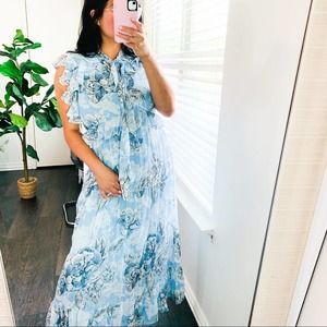 Robert Rodriguez Silk Cotton Ruffle Midi Floral Dress